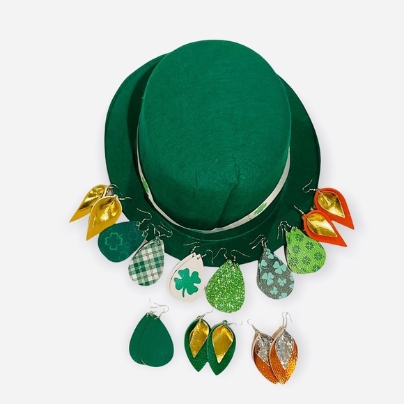 3 For $25 St. Patricks Day Faux Leather Dangle Earrings - Picture 5 of 5